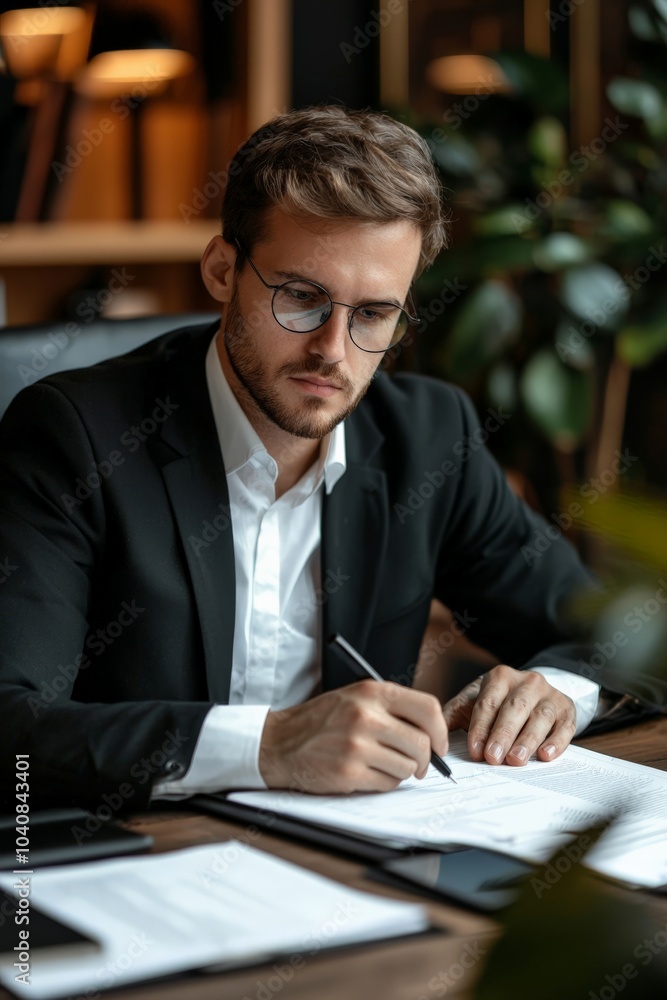 Obraz premium Portrait of a lawyer preparing legal documents in a professional setting