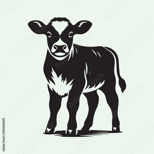 baby cow silhouette vector icon black and white  full body