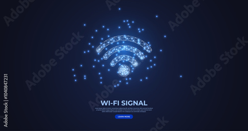 Wi-Fi network low poly vector illustration on dark blue background. Wireless connection zone signal symbol. good for website, banner, and landing page.
