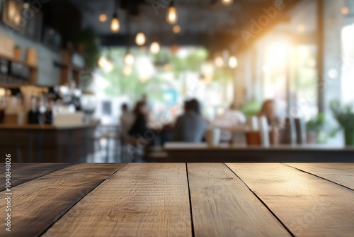 Wallpaper Mural Wooden table top with blurred background of a cafe. Torontodigital.ca
