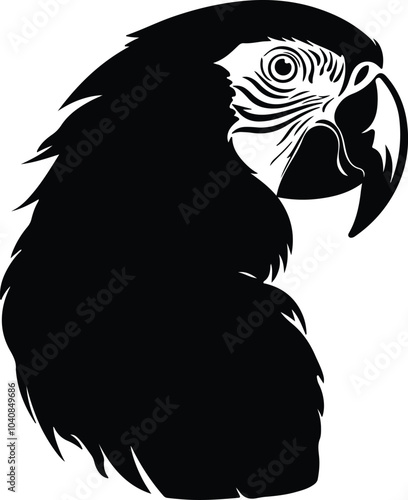 Black silhouette of scarlet macaw head