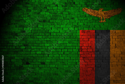 zambia flag on a brick wall.