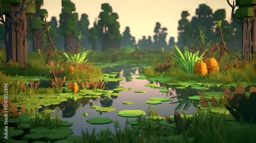 Fototapeta Naklejka Na Ścianę i Meble -  Swamp in games 3d