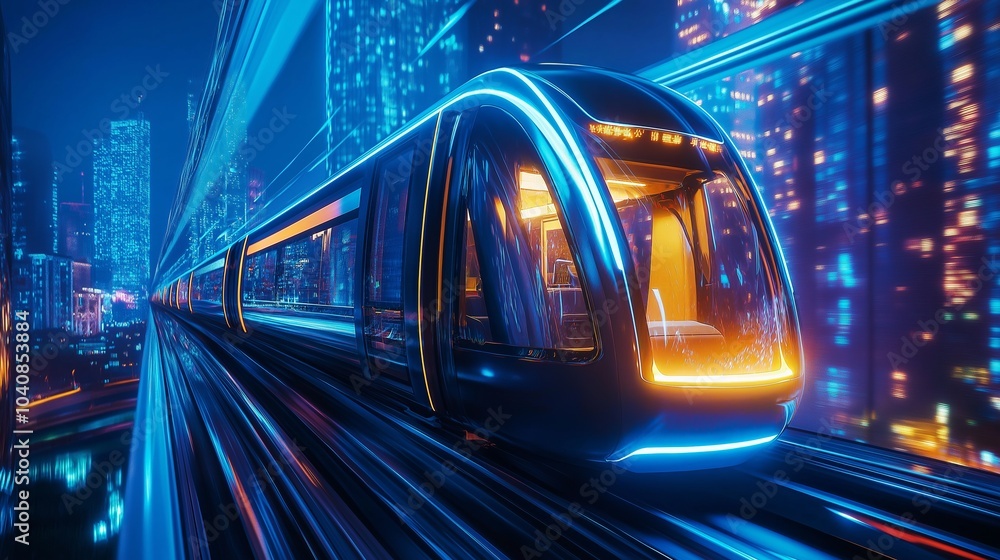 Fototapeta premium A futuristic train gliding through a neon-lit