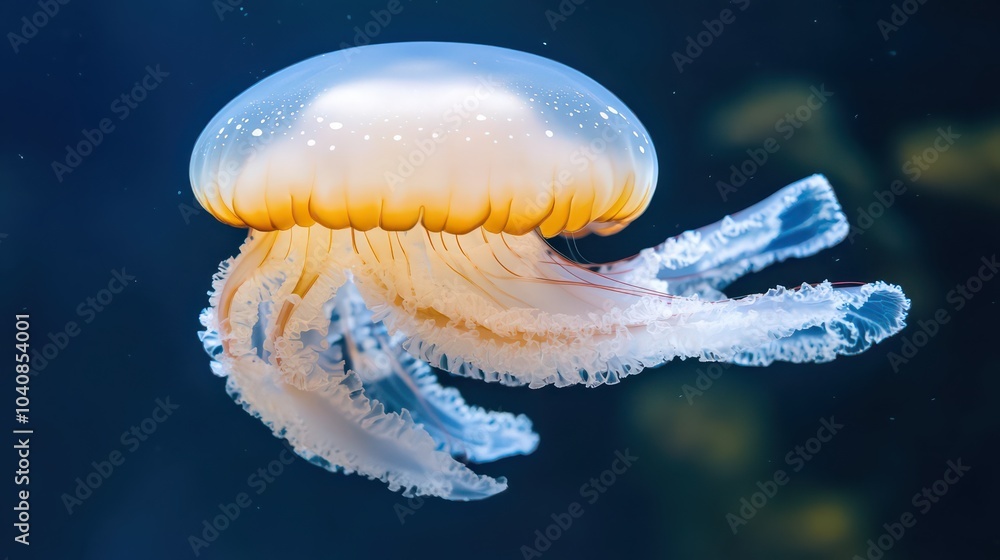 the Moon Jellyfish of aquarium floating in the water. Aurelia aurita species living in tropical waters of the Indian, Pacific and Atlantic oceans. the Moon Jellyfish of aquarium floating in the water. Aurelia aurita species living in tropical waters of the Indian, Pacific and Atlantic oceans.