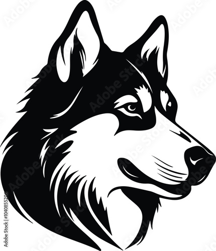 Black silhouette of Siberian husky head