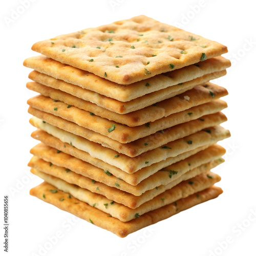 stack of savory square crackers lie isolated on transparent background