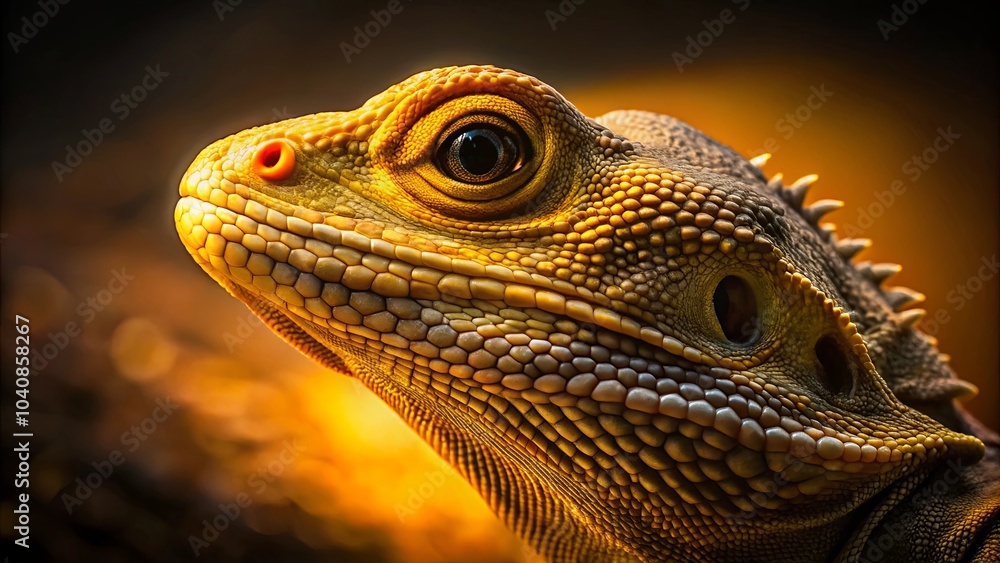 A Detailed Portrait of a Lizard with a Golden Hue, Capturing its Intricate Skin Patterns and Sharp Gaze A Detailed Portrait of a Lizard with a Golden Hue, Capturing its Intricate Skin Patterns and Sharp Gaze