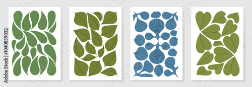Botanical doodle background art vector set. Flower and leaves abstract shape doodle art design for print, wallpaper, clipart, wall art for home decoration.