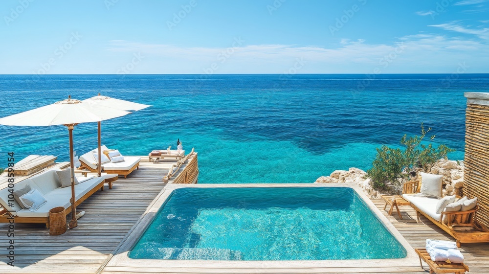 Fototapeta premium Private Infinity Pool with Sea View Luxury Villa Vacation