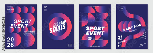 Sport event poster design background vector set. Running sport cover template with vibrant abstract gradient geometric shape. Ideal design for social media, flyer, promotion, card.