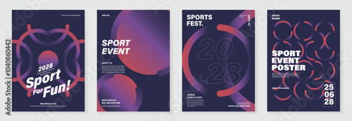 Sport event poster design background vector set. Running sport cover template with vibrant abstract gradient geometric shape. Ideal design for social media, flyer, promotion, card.