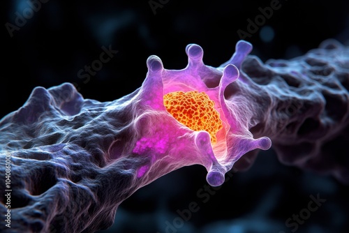 Ciliated cells working together, their movement pushing particles out of the airways photo