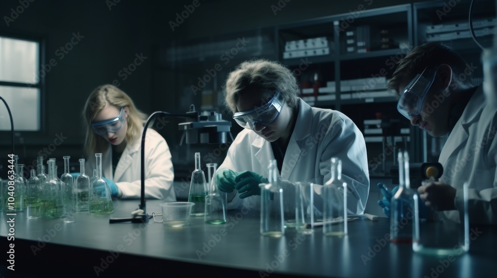 Scientists Conducting Chemical Experiments in Laboratory Scientists Conducting Chemical Experiments in Laboratory