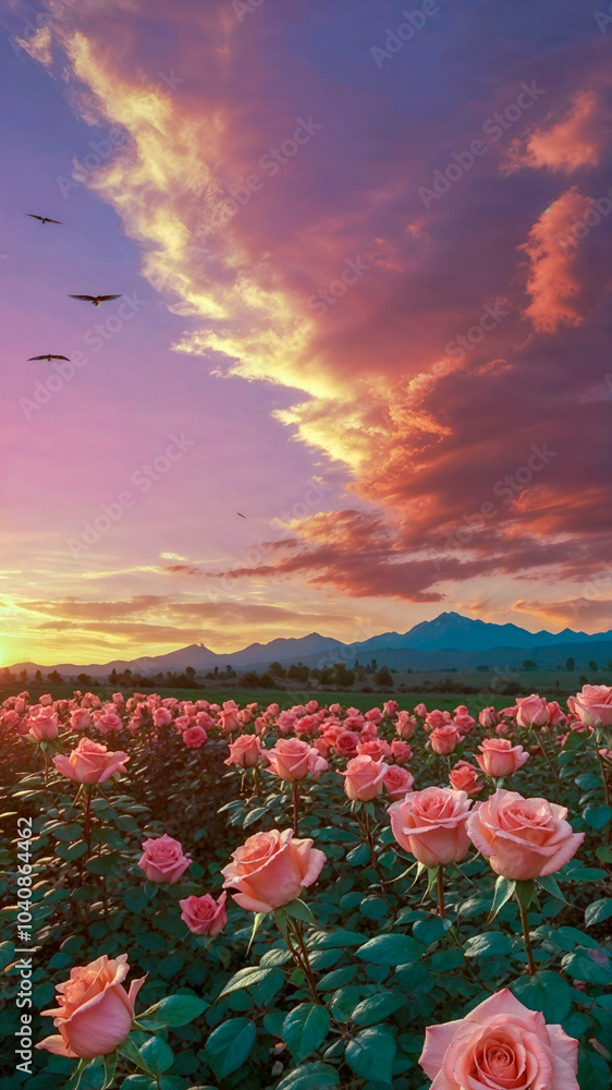 Obraz premium Beautiful Rosy Field With The Sunset