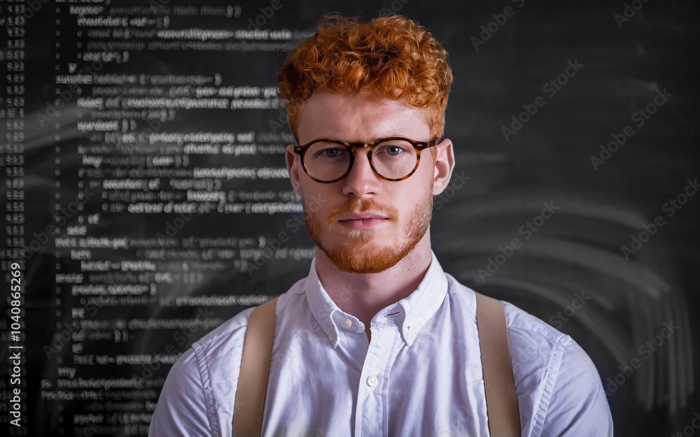 Obraz premium young man with striking, curly ginger hair and a well-trimmed beard.