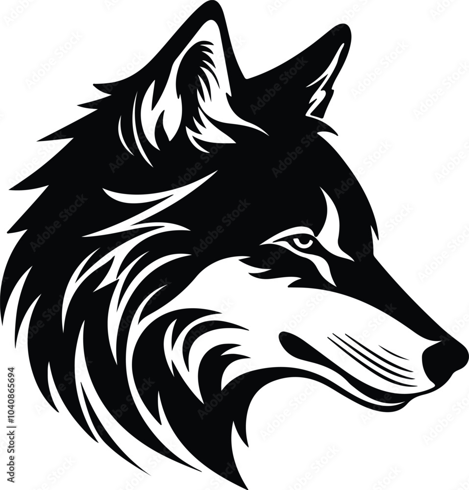 Fototapeta premium Black silhouette of tundra wolf head