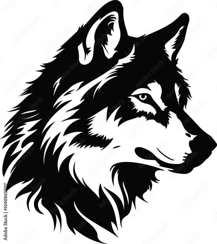 Fototapeta premium Black silhouette of tundra wolf head