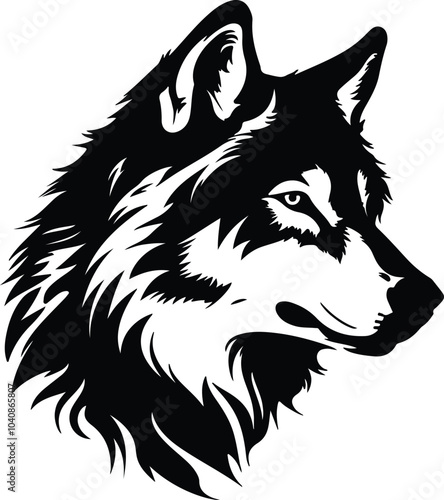 Black silhouette of tundra wolf head