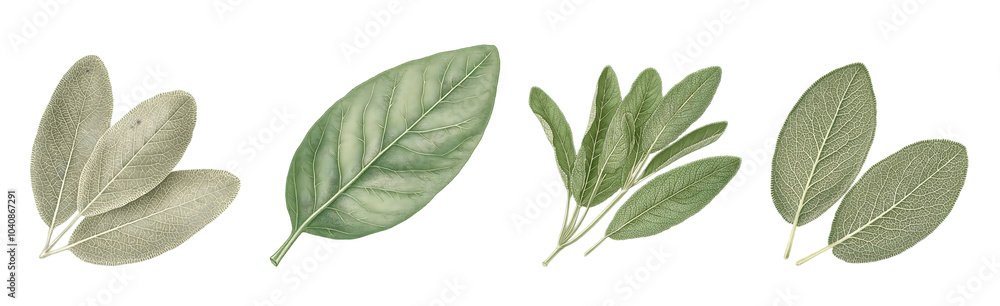 Fresh green sage leaves arranged on a white background. Fresh green sage leaves arranged on a white background.