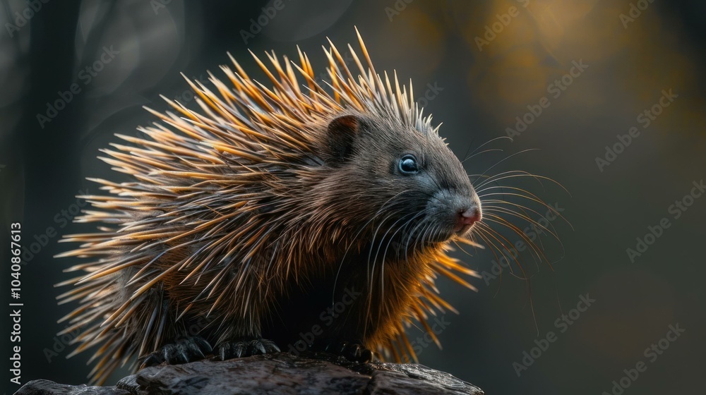 Portrait of a porcupine with a focused gaze. Portrait of a porcupine with a focused gaze.