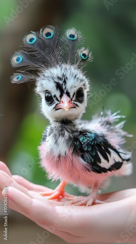 Adorable Pink Peacock Cub with Unique Feather Patterns