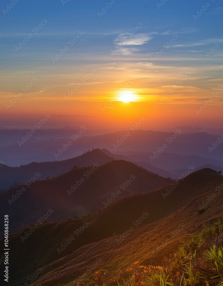 Obraz premium Sunrise seen from the top of the mountain. A new beginning