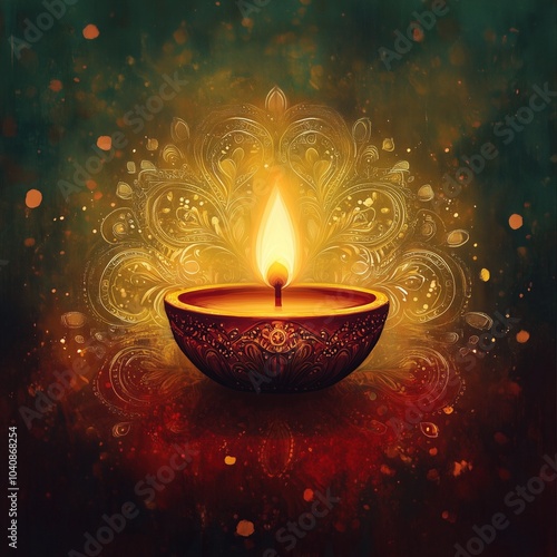 Hindu festival Diwali with candles, fireworks, flowers photo