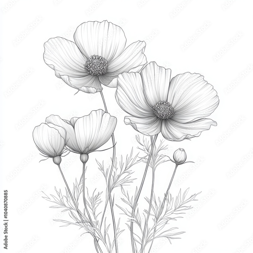 Obraz premium Detailed Black and White Line Drawing of Flowers