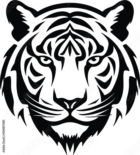 Black silhouette of white Bengal tiger head