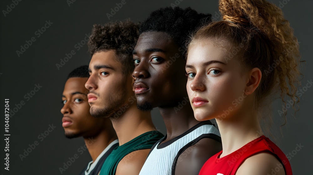 Diverse group of athletes and players in a dynamic sports team portrait,showcasing a spirit of empowerment in a competitive yet inclusive sports environment. Diverse group of athletes and players in a dynamic sports team portrait,showcasing a spirit of empowerment in a competitive yet inclusive sports environment.