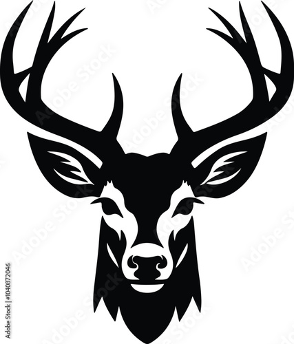 Black silhouette of white-tailed deer head
