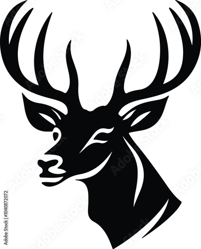 Black silhouette of white-tailed deer head