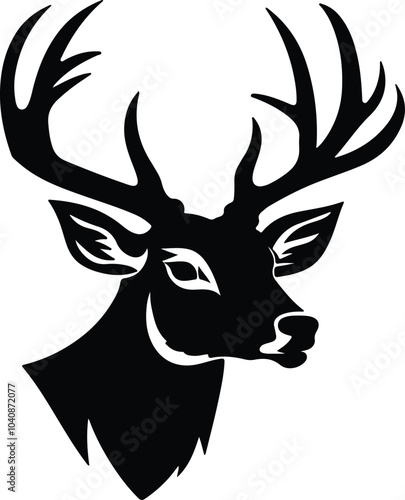 Black silhouette of white-tailed deer head