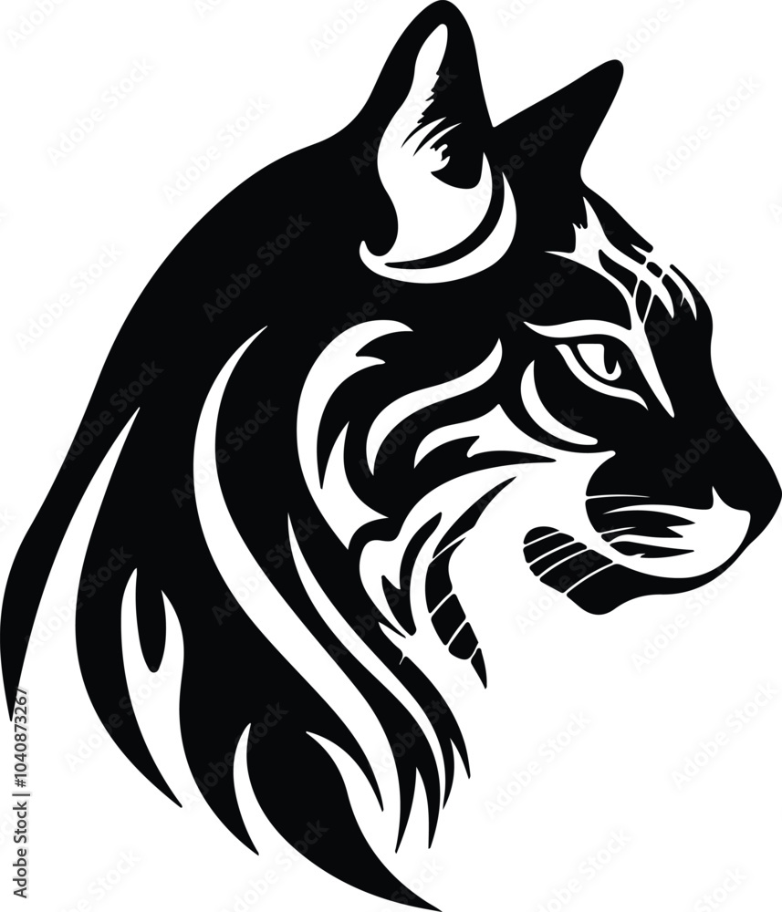 Obraz premium Black silhouette of wild cat head