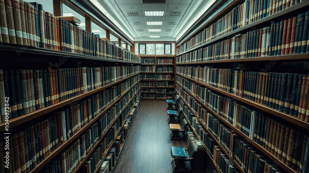 Minimalist Law Library: Rows of Legal Books and References in a Modern Law Firm Minimalist Law Library: Rows of Legal Books and References in a Modern Law Firm