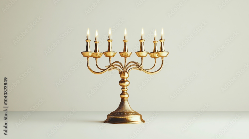 Golden menorah with lit candles symbolizing Hanukkah celebration in a warm setting Golden menorah with lit candles symbolizing Hanukkah celebration in a warm setting
