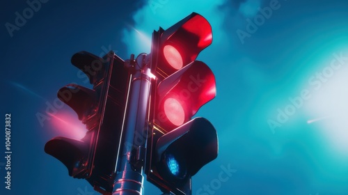 A high-tech AI-powered smart traffic light system for urban mobility, modern city intersection with integrated sensors and adaptive control for optimizing traffic flow, Traffic Light System style