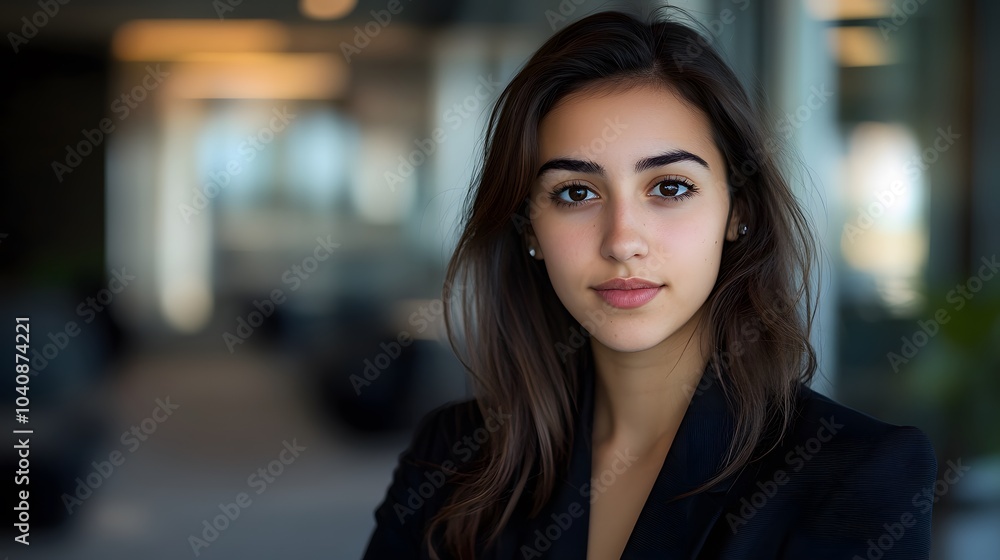 Portrait of a young business woman in an office. Portrait of a young business woman in an office.