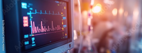 Heart Rate Monitor Displaying Healthy Pulse on Hospital Screen, Vital Signs Monitoring, Patient Care Technology, Medical Equipment Insight photo