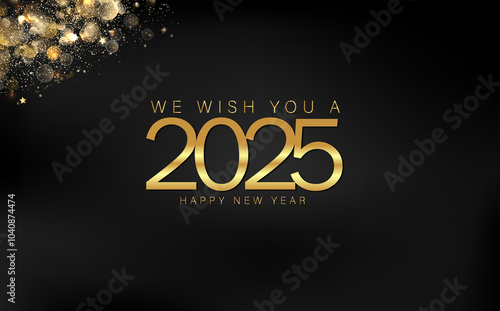 Exquisite gold design for New Year 2025 on black, highlighting the joy and elegance of the upcoming year