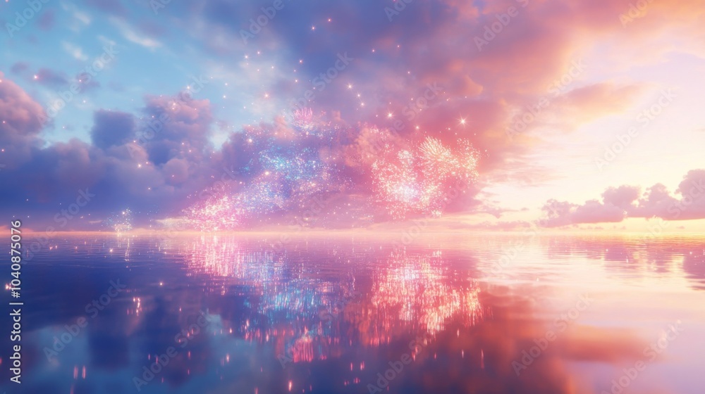 Obraz premium Colorful Reflections Over Calm Ocean at Sunset