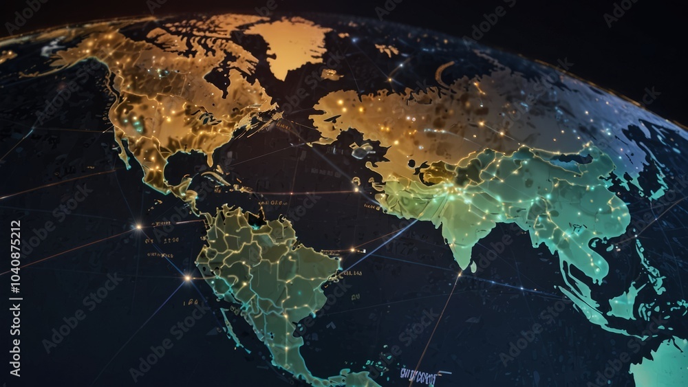 Glowing World Map Showcasing Major Cities and Global Travel Routes Glowing World Map Showcasing Major Cities and Global Travel Routes