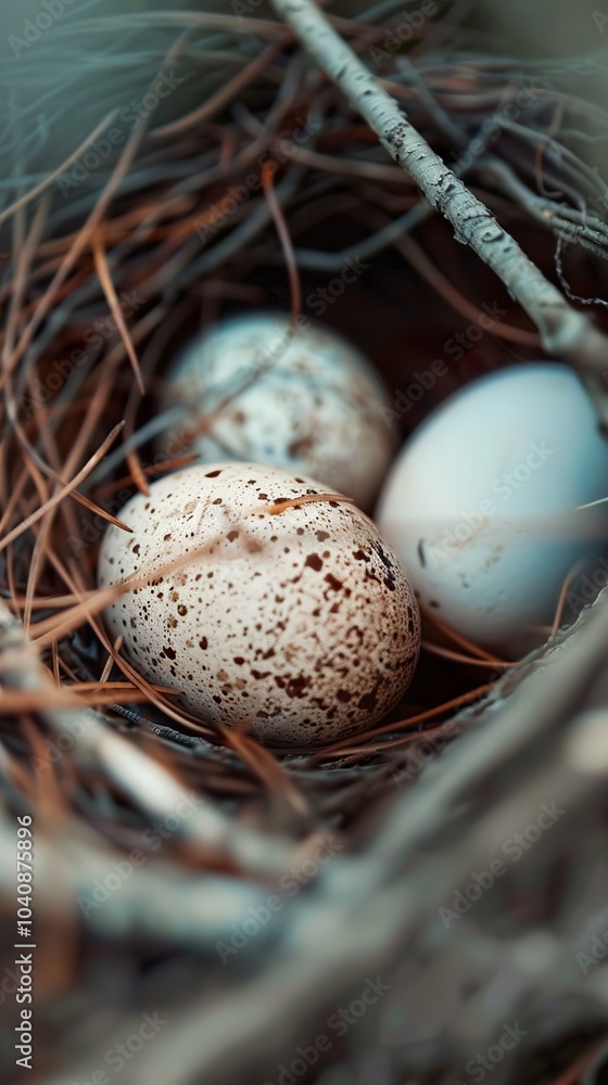 Obraz premium Closeup of Bird Eggs in a Nest