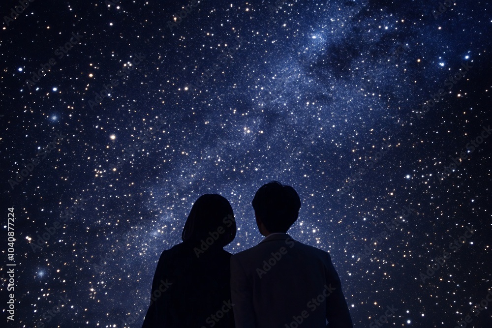 Couple Watching Fireworks in the Night Sky Couple Watching Fireworks in the Night Sky
