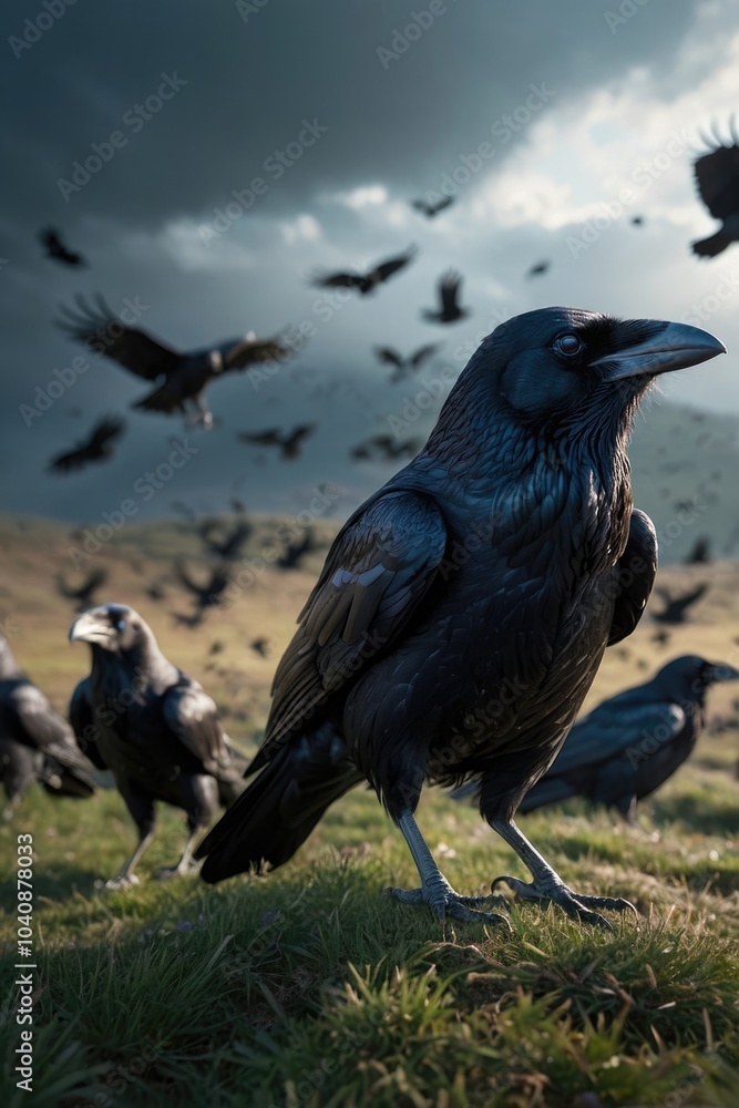 Fototapeta premium Raven Flock - Dark Fantasy Bird Scene