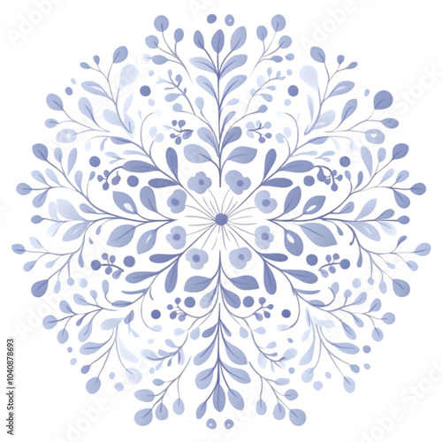 Delicate blue floral pattern with intricate leaves and flowers.