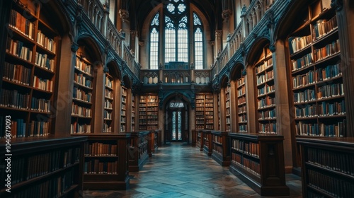 Wallpaper Mural Majestic Library Interior with Wooden Bookcases Torontodigital.ca