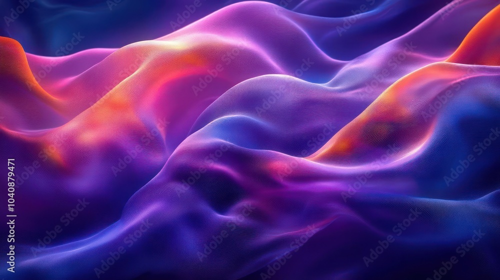Obraz premium Colorful abstract landscape with wavy patterns on the bottom, possibly a sunset or sunrise.