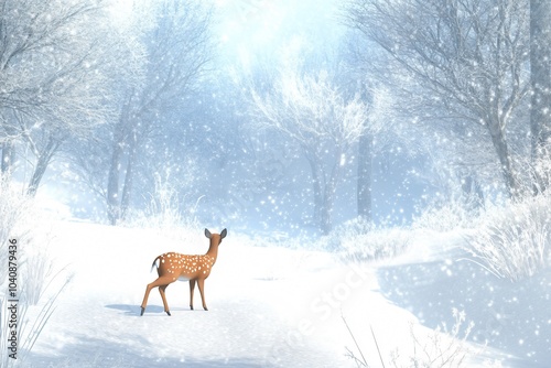 Deer Walking Through Snow-Covered Forest Scene
